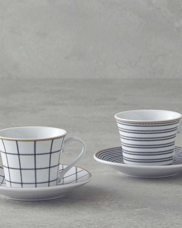 Ashley Porselen Kahve Fincan Takımı 4 Parça 2 Kişilik Siyah