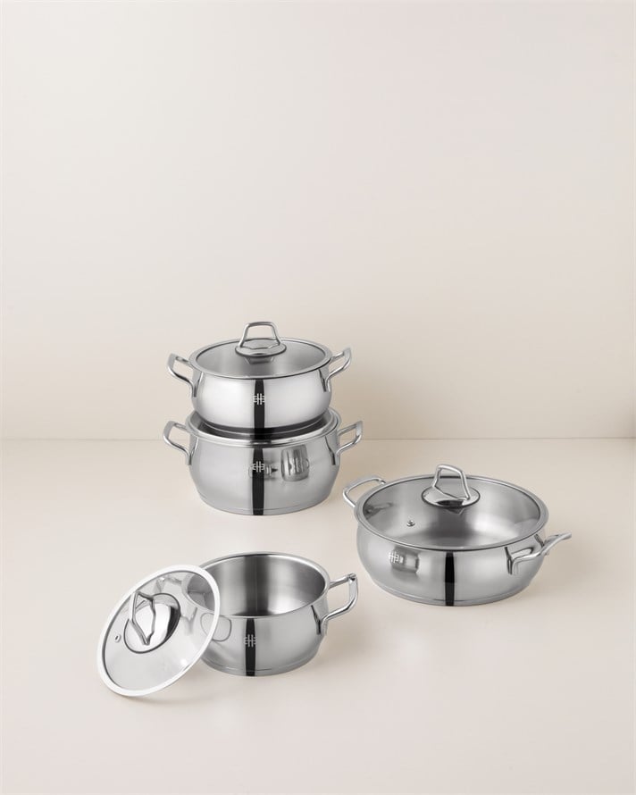 Astera Çelik 8 Parça Tencere Seti 16-20-22-24 cm Silver