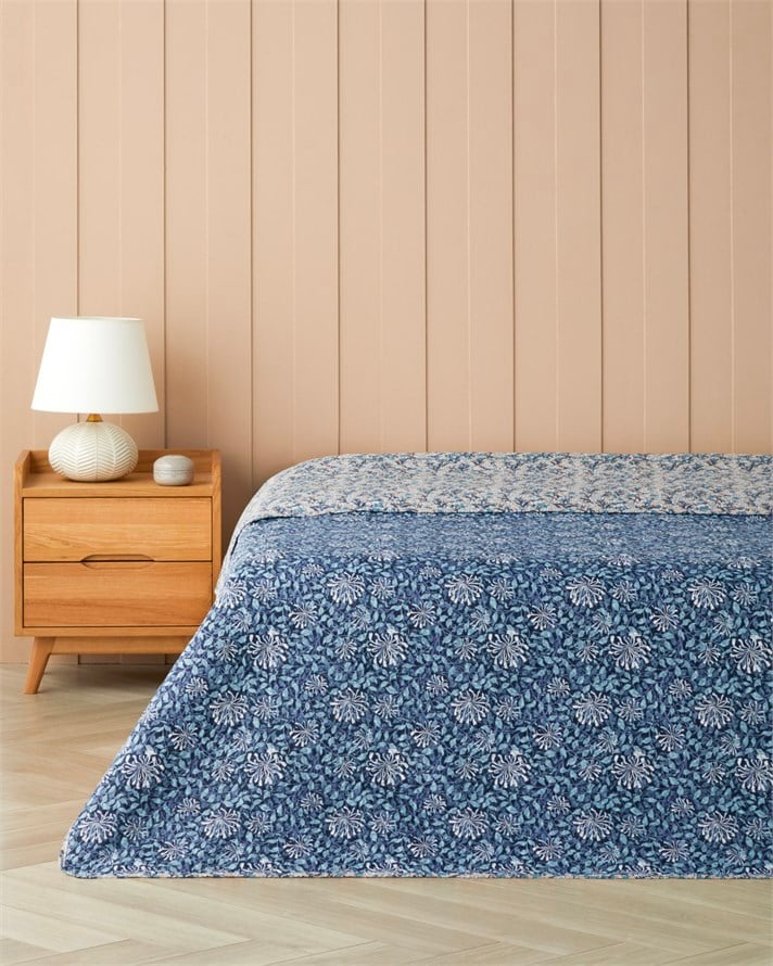 Asteria King Size Çok Amaçlı Örtü 240x220 cm Mavi - Bej