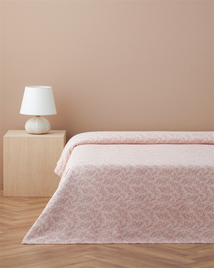 Autumn Branch Baskılı Pamuklu Çift Kişilik Pike 200x220 cm Pembe