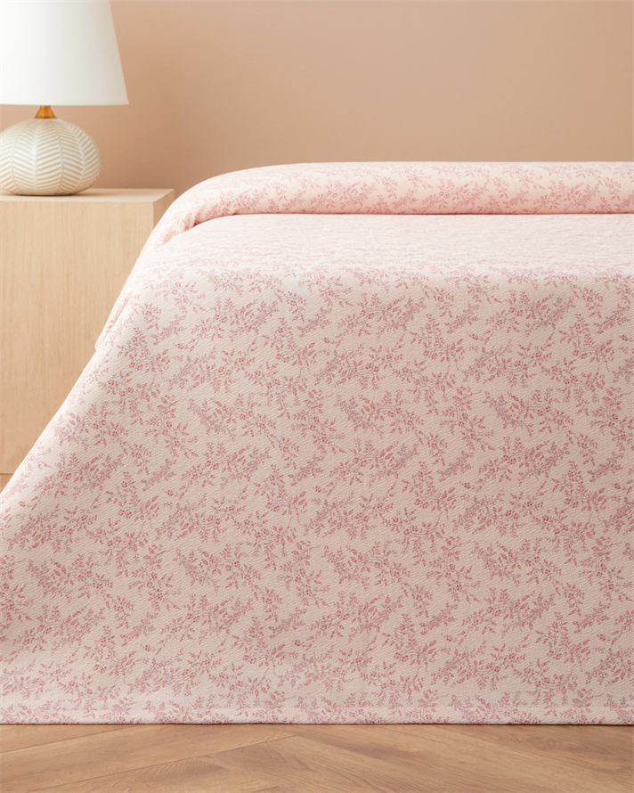 Autumn Branch Baskılı Pamuklu Çift Kişilik Pike 200x220 cm Pembe