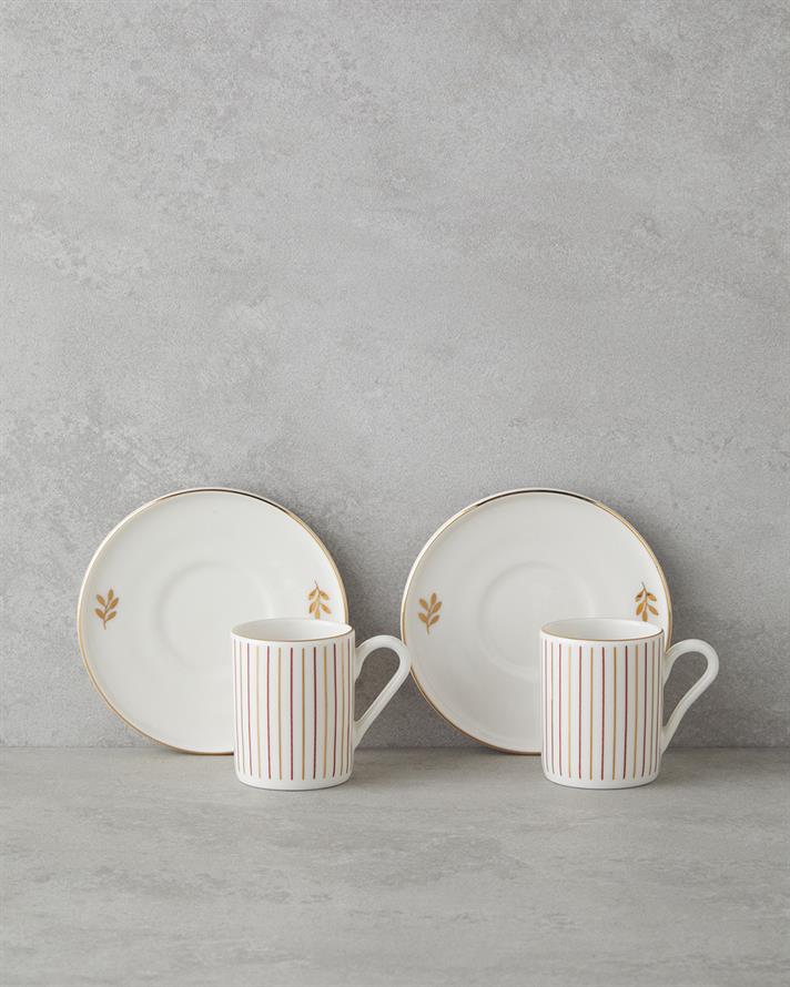 Avelia Bone Porselen 4 Parça 2 Kişilik Kahve Fincan Takımı 90 ml Pembe - Gold