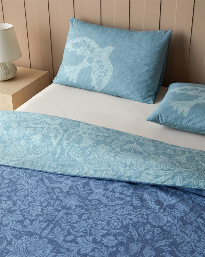 Aviary Pamuk Çift Kişilik Çarşaflı Nevresim Takımı 200x220 cm Koyu Mavi-Yeşil