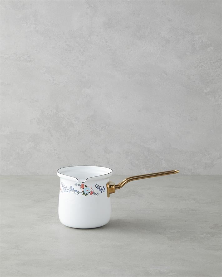 Azure Bloom Emaye Cezve 10 cm Beyaz