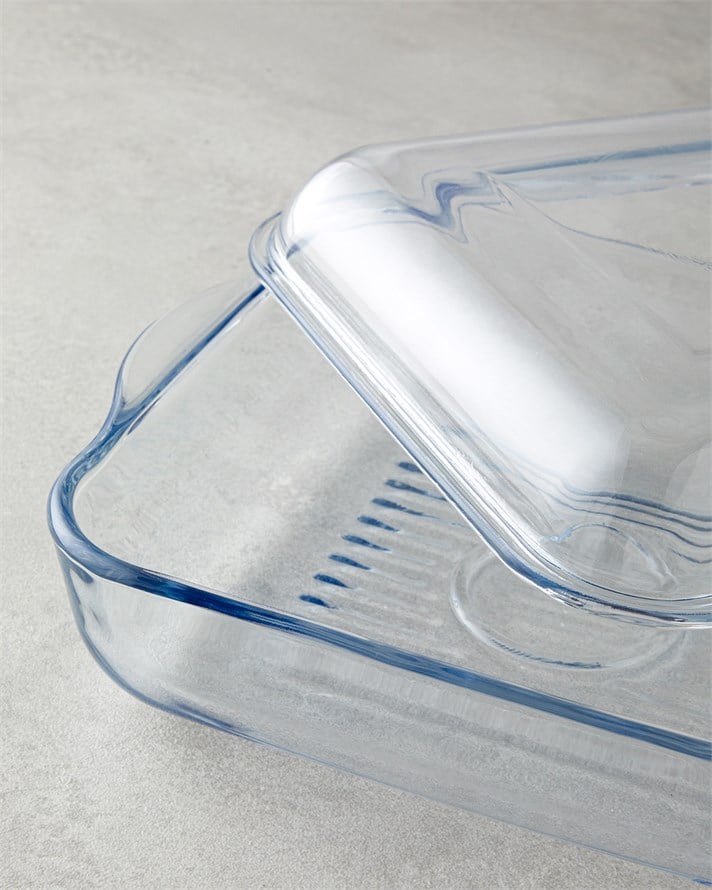 Bake&Serve Cam Kapaklı Kare Izgaralı Fırın Kabı 24 X 21,2 cm Şeffaf