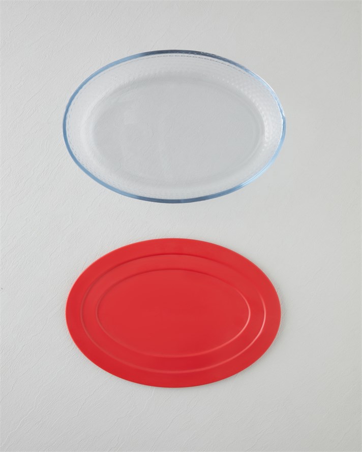 Bake&Serve Cam Oval Kapaklı Fırın Kabı 24x35 cm Kırmızı