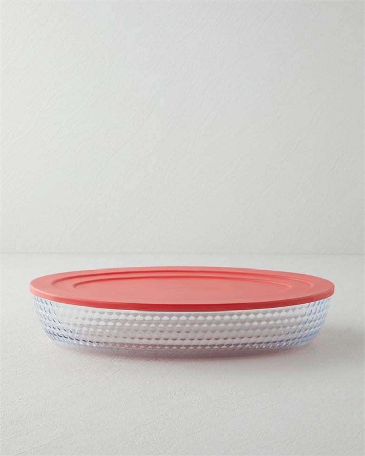 Bake&Serve Cam Oval Kapaklı Fırın Kabı 24x35 cm Kırmızı