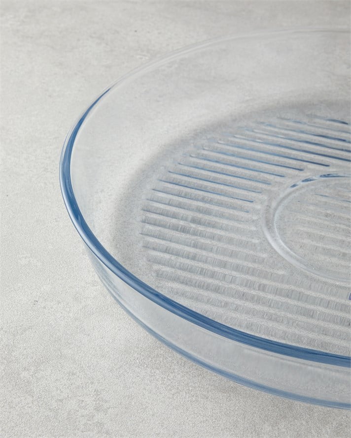 Bake&Serve Cam Yuvarlak Izgaralı Fırın Kabı 32 cm Şeffaf