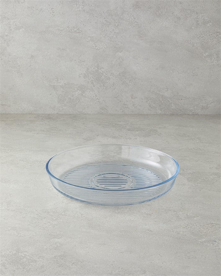 Bake&Serve Cam Yuvarlak Izgaralı Fırın Kabı 32 cm Şeffaf