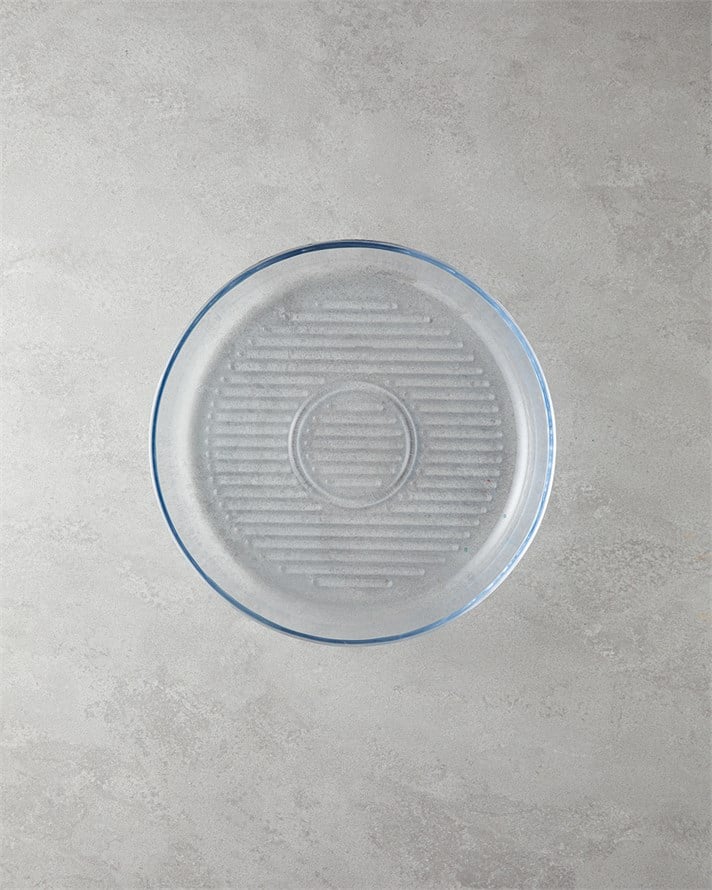 Bake&Serve Cam Yuvarlak Izgaralı Fırın Kabı 32 cm Şeffaf