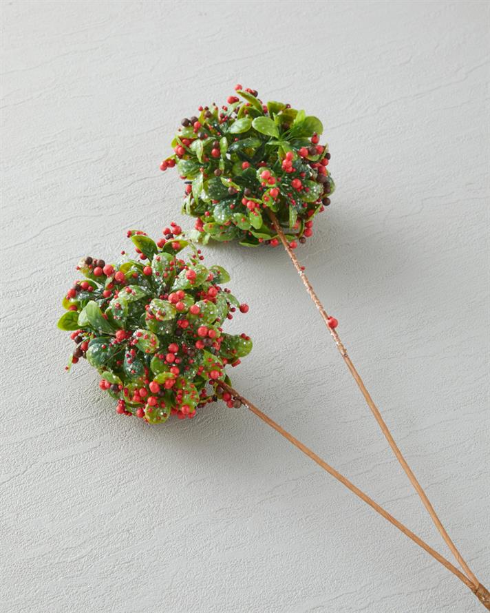 Ball Flower Tek Dal Yapay Çiçek 61 cm Kırmızı - Yeşil