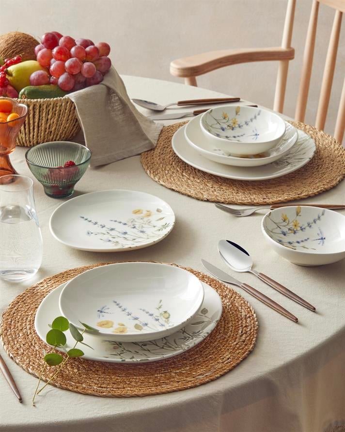 Balmy Porselen Yemek Takımı 24 Parça 6 Kişilik Mavi-Sarı