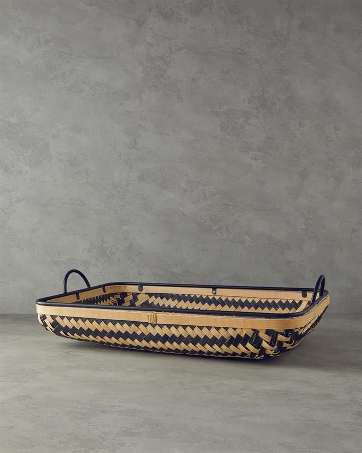 Bamboo Bambu Dekoratif Tepsi Natural-Siyah