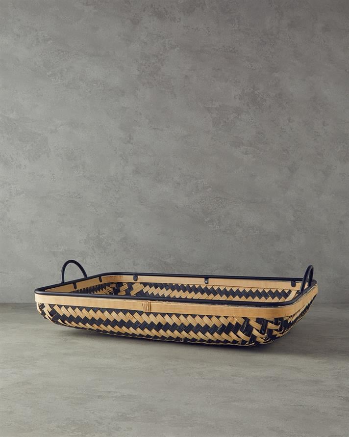 Bamboo Bambu Dekoratif Tepsi Natural-Siyah