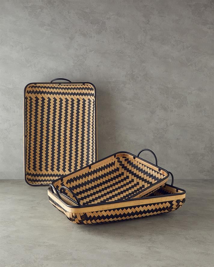 Bamboo Dekoratif Tepsi 65x42x18 cm Natural-Siyah