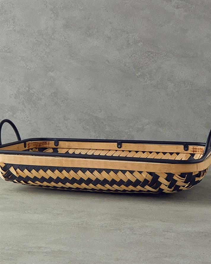 Bamboo Bambu Dekoratif Tepsi Natural-Siyah