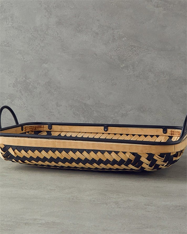 Bamboo Dekoratif Tepsi 53,5x33x15 cm Natural-Siyah