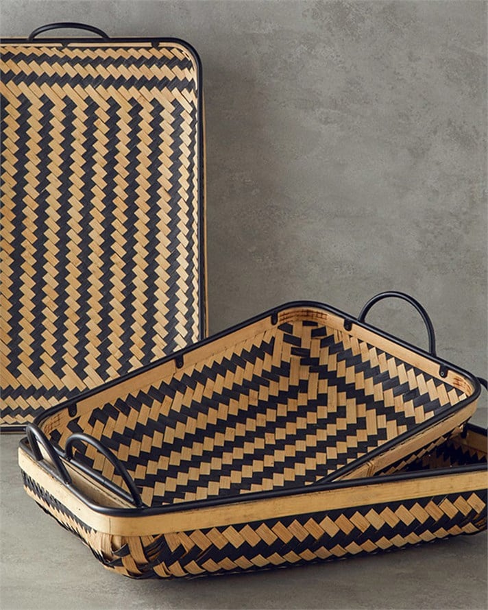 Bamboo Dekoratif Tepsi 59x37x16 cm Natural-Siyah