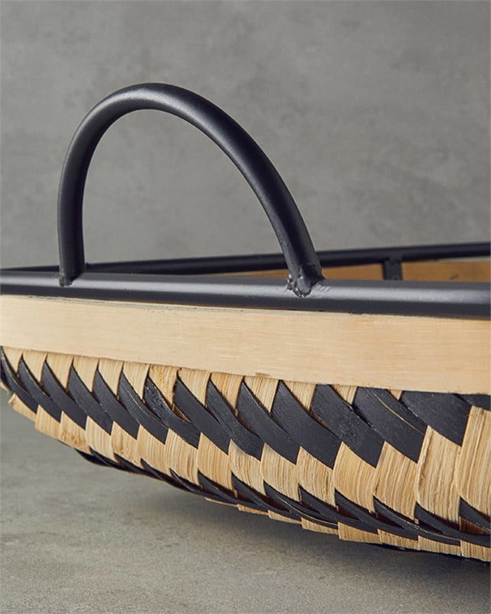 Bamboo Dekoratif Tepsi 59x37x16 cm Natural-Siyah