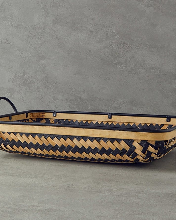 Bamboo Dekoratif Tepsi 59x37x16 cm Natural-Siyah