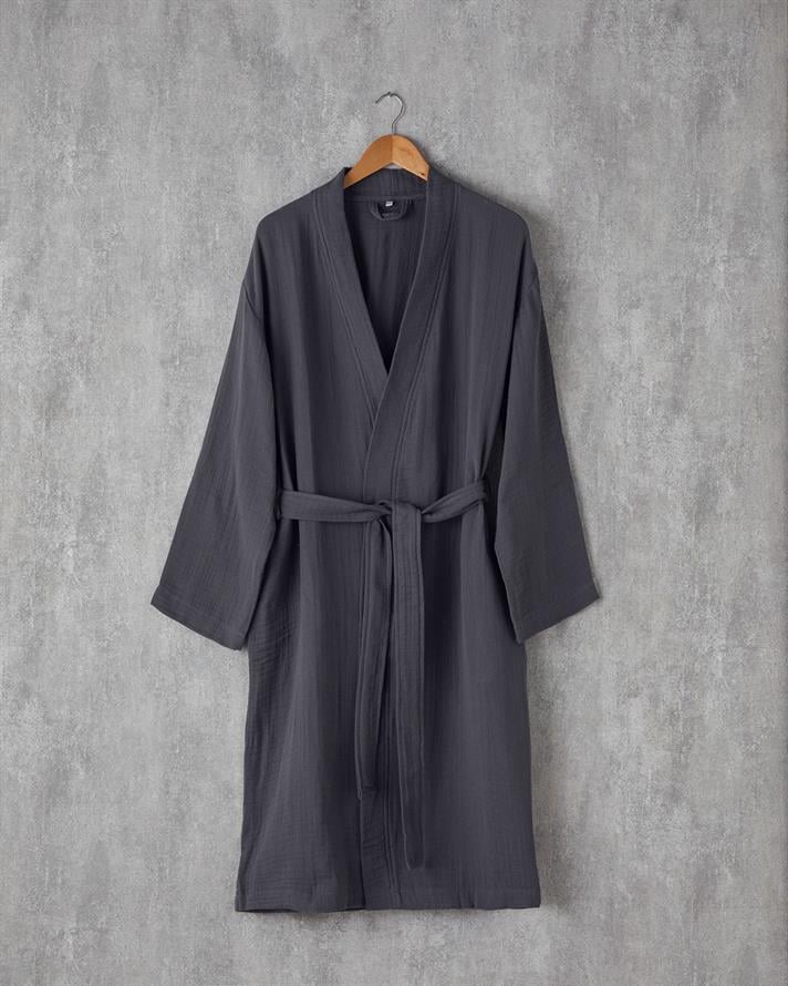 Barbara Müslin %100 Pamuklu Bornoz Antrasit