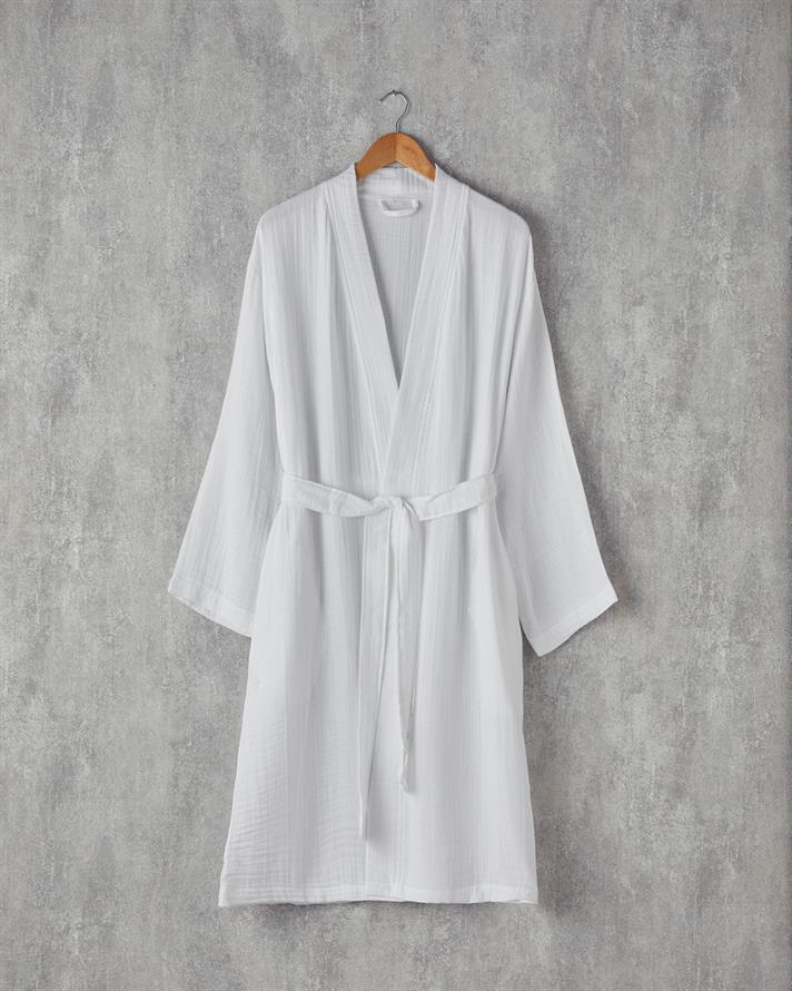 Barbara Müslin %100 Pamuklu Bornoz Beyaz