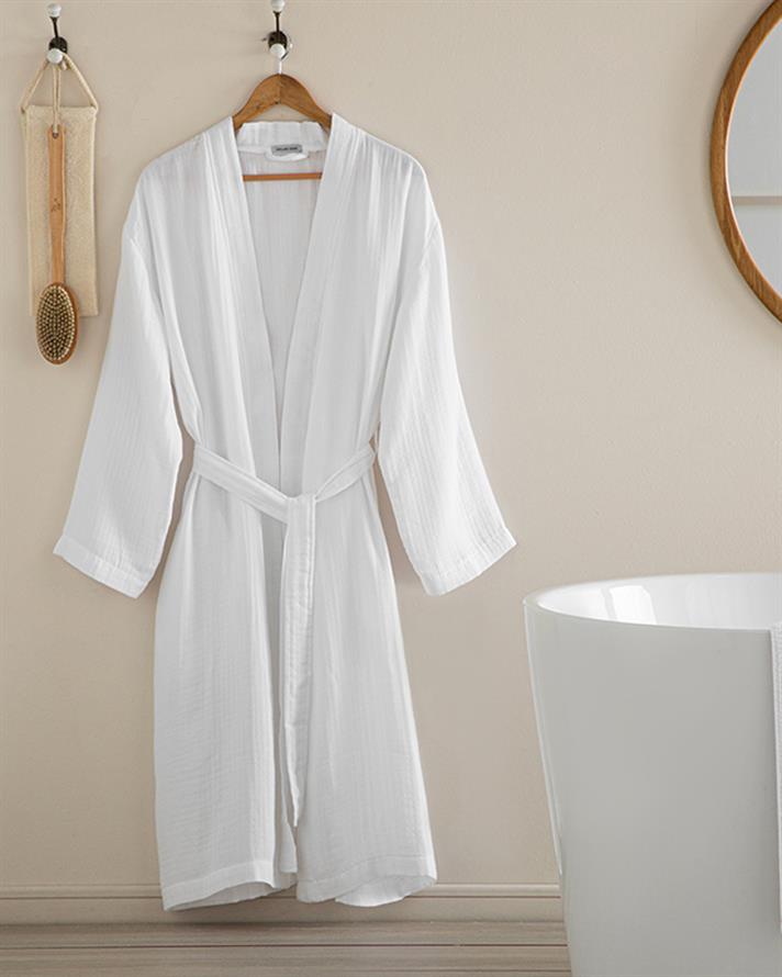 Barbara Müslin %100 Pamuklu Bornoz Beyaz