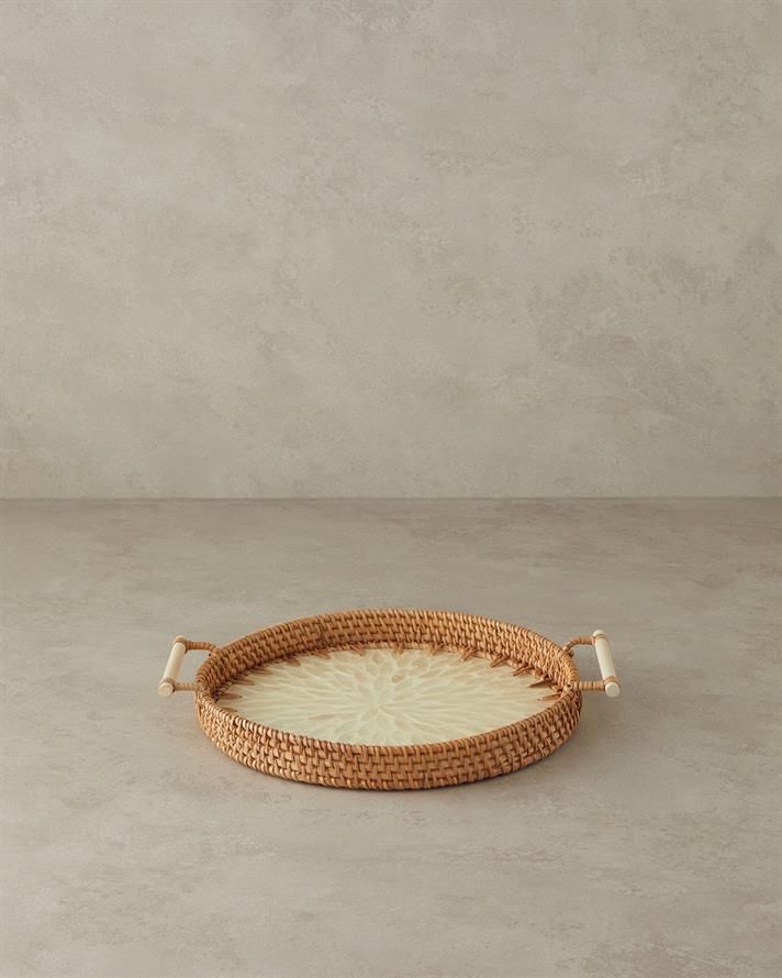 Beatrice Sedefli Rattan Tepsi Kahverengi