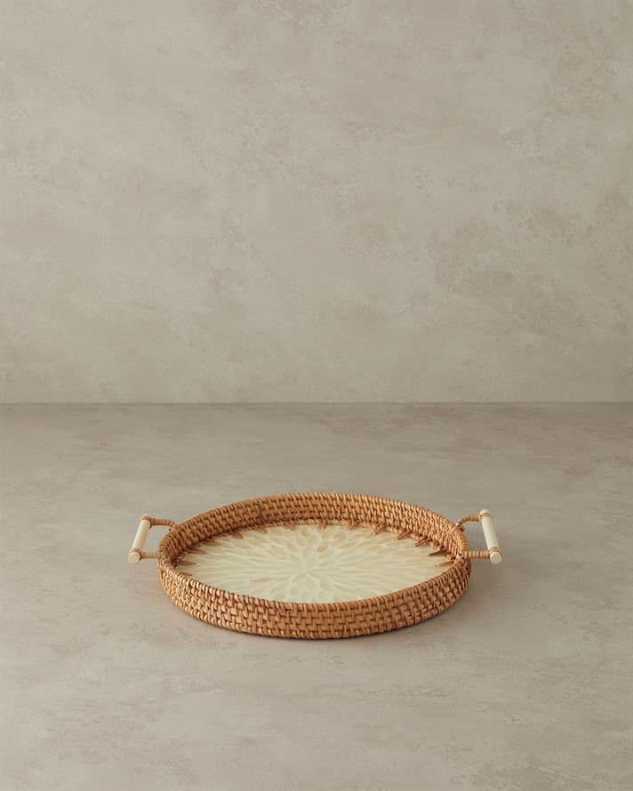 Beatrice Sedefli Rattan Tepsi Kahverengi