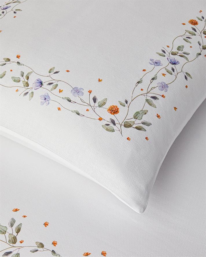 Belleza Krep Super King Çarşaflı Nevresim Takımı 260x220 cm Mavi-Turuncu