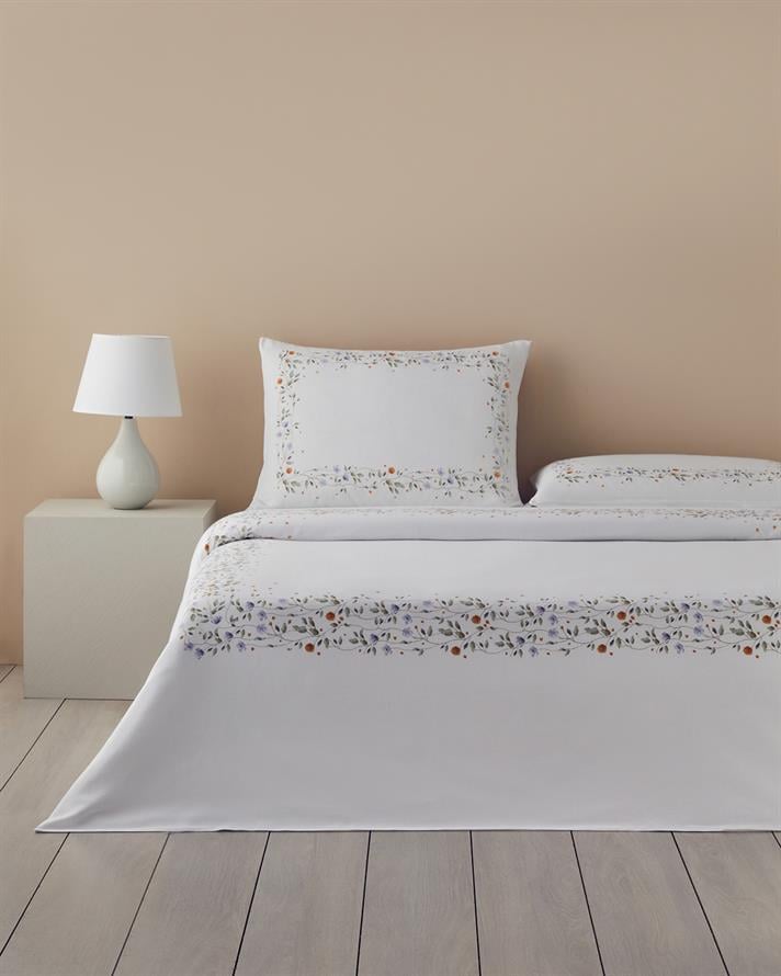 Belleza Krep Super King Çarşaflı Nevresim Takımı 260x220 cm Mavi-Turuncu