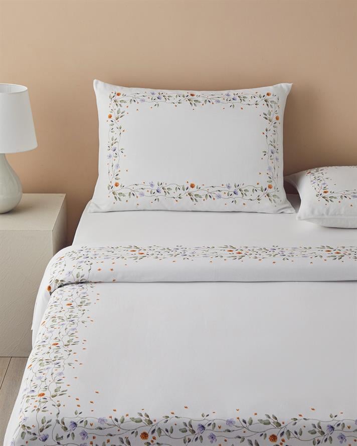 Belleza Krep Super King Çarşaflı Nevresim Takımı 260x220 cm Mavi-Turuncu