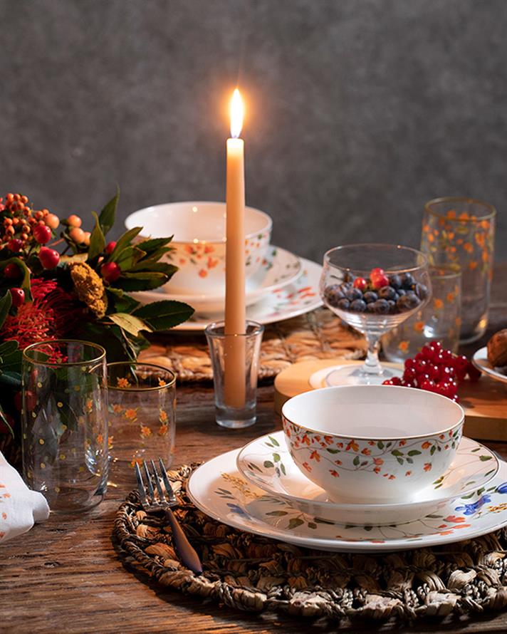 Belleza New Bone China Çukur Yemek Tabağı 20 cm Yeşil-Turuncu