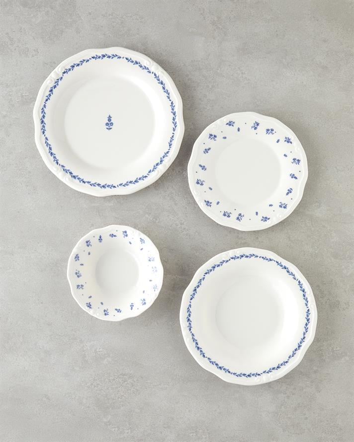 Belleza Porselen Yemek Takımı 24 Parça 6 Kişilik Mavi-Beyaz