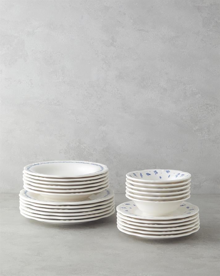 Belleza Porselen Yemek Takımı 24 Parça 6 Kişilik Mavi-Beyaz