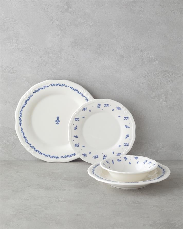 Belleza Porselen Yemek Takımı 24 Parça 6 Kişilik Mavi-Beyaz