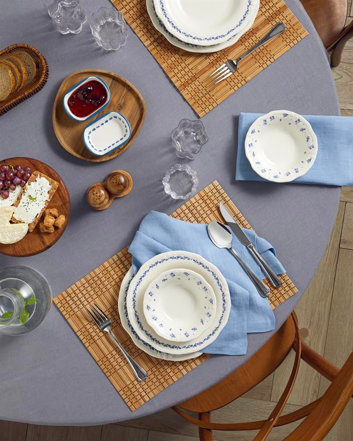 Belleza Porselen Yemek Takımı 24 Parça 6 Kişilik Mavi-Beyaz