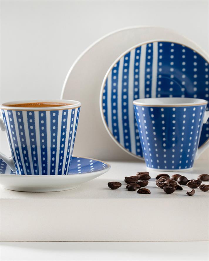 Bellis Porselen 4 Parça 2 Kişilik Kahve Fincan Takımı Lacivert