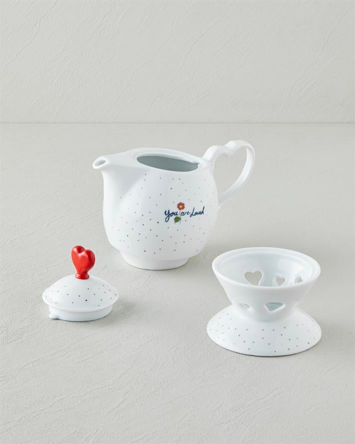 Beloved Porselen Isıtıcılı Demlik Seti 850 ml Beyaz