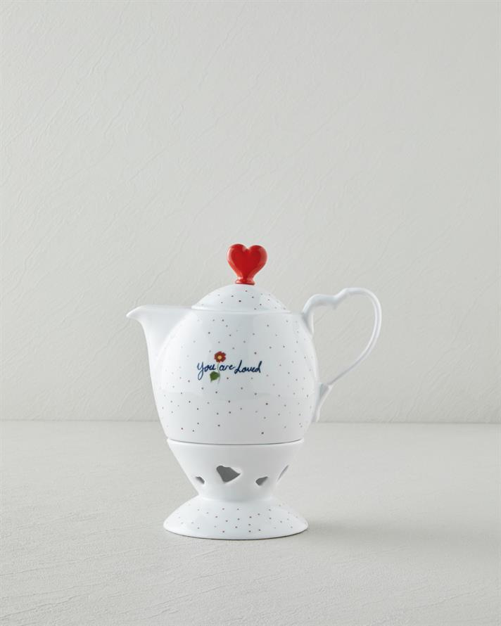 Beloved Porselen Isıtıcılı Demlik Seti 850 ml Beyaz