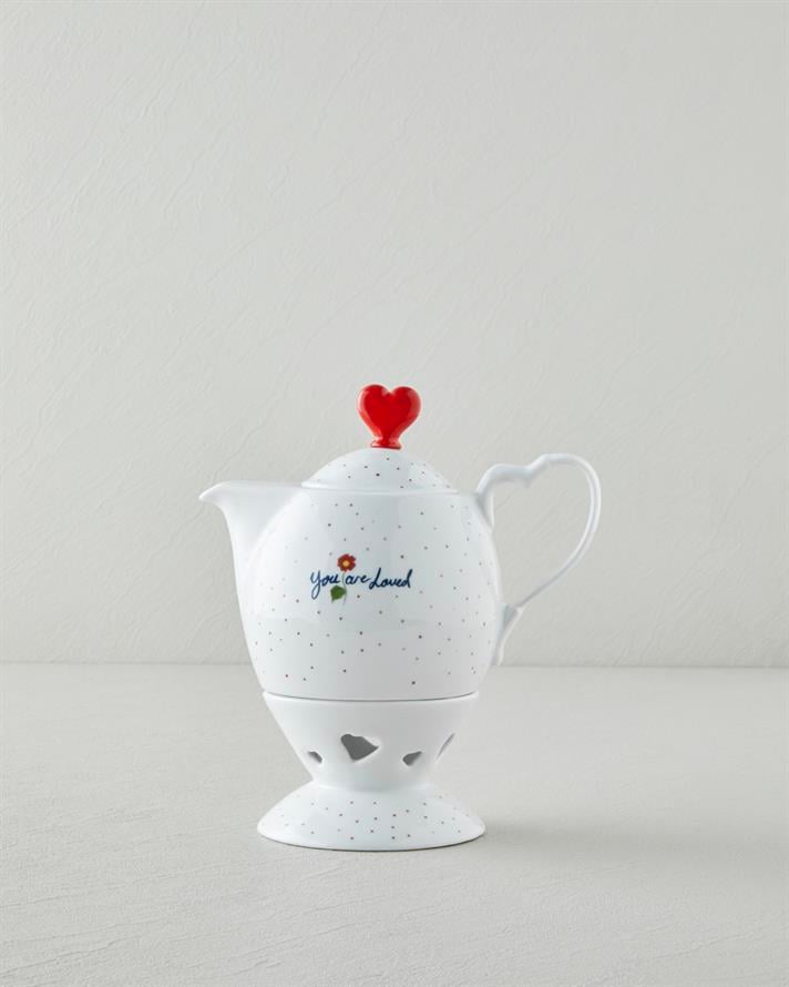 Beloved Porselen Isıtıcılı Demlik Seti 850 ml Beyaz