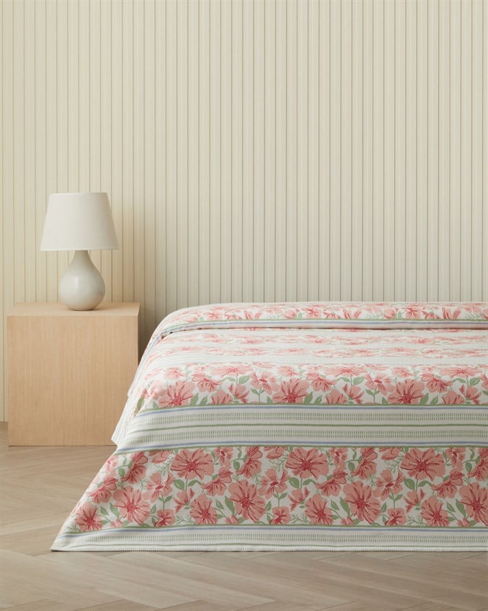 Bera Baskılı Pamuklu Çift Kişilik Pike 200x220 cm Pembe