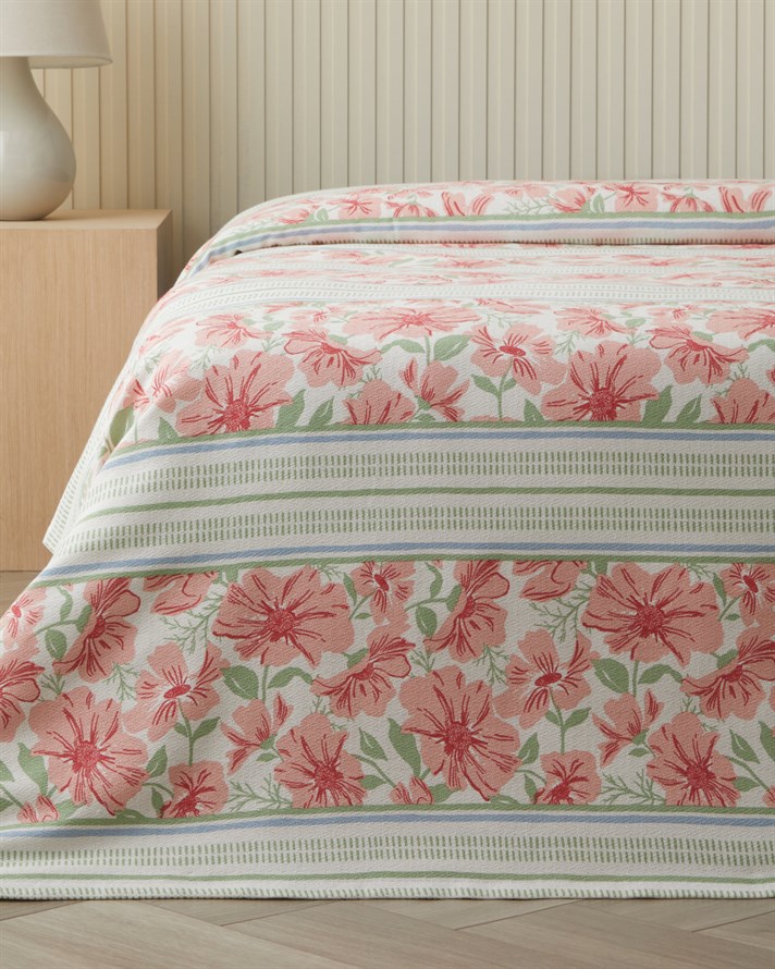 Bera Baskılı Pamuklu Çift Kişilik Pike 200x220 cm Pembe