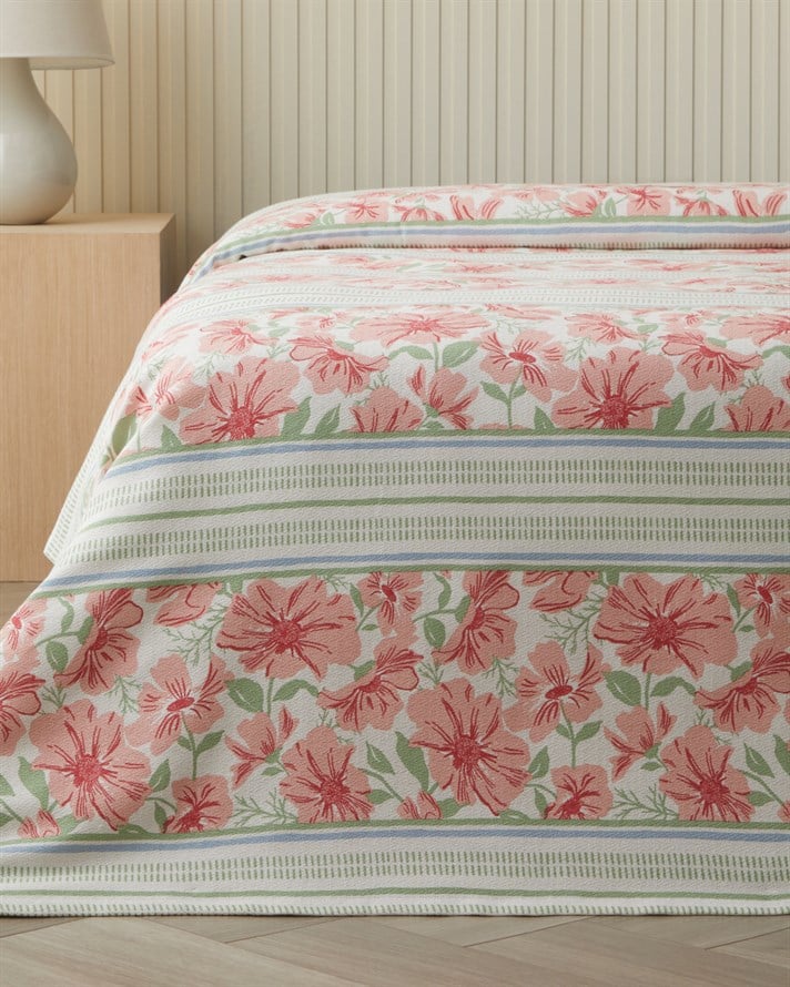 Bera Baskılı Pamuklu Tek Kişilik Pike 150x220 cm Pembe