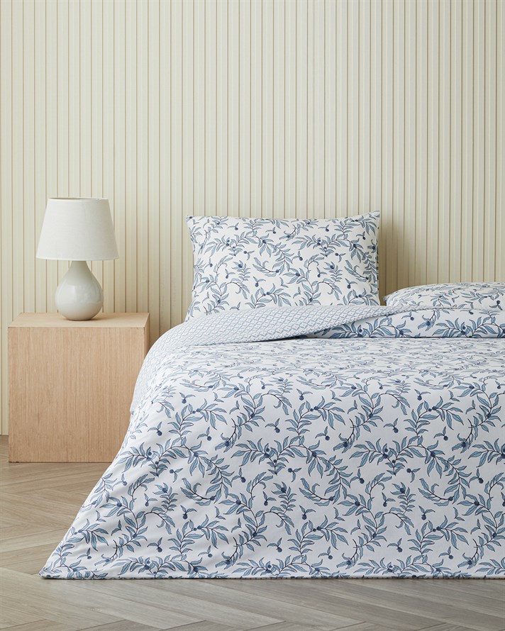 Berryland Kolay Ütülenir Çarşaflı Çift Kişilik Nevresim Takımı 200x220 cm Mavi-Turuncu
