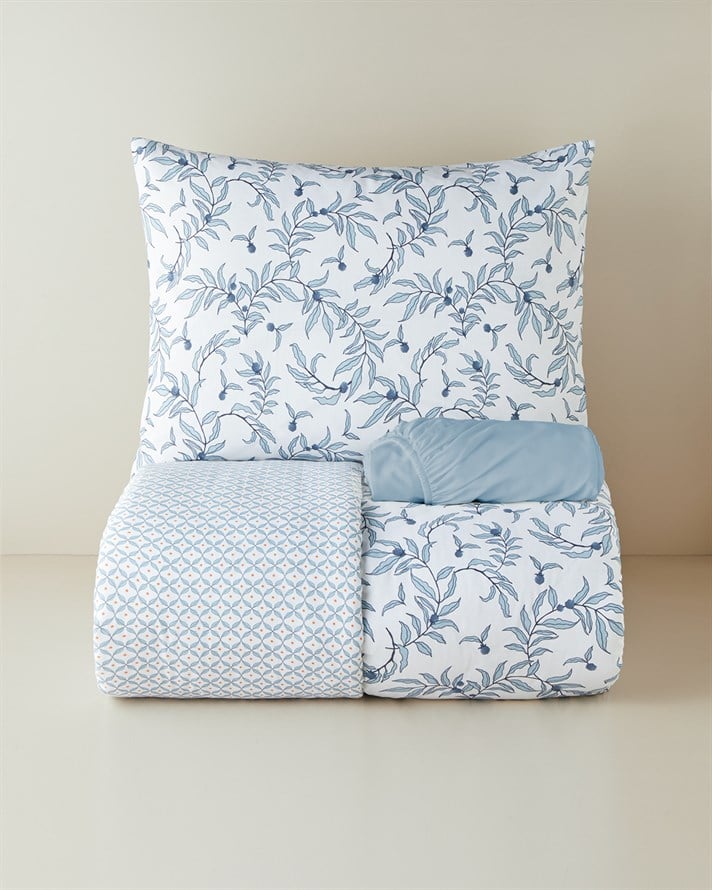 Berryland Kolay Ütülenir Çarşaflı Tek Kişilik Nevresim Takımı 160x220 cm Mavi-Turuncu