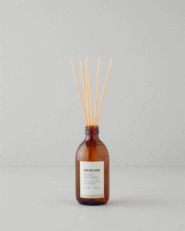 Beyaz Çiçekler Çubuklu Oda Kokusu Refill 300 ml - Yeniden Doldurulabilir