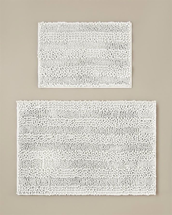 Big and Tiny Kaydırmaz Taban Banyo Paspası Seti 60x90 + 40x60 cm Beyaz