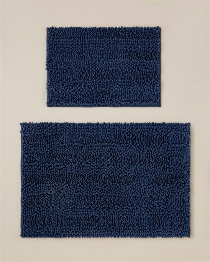 Big and Tiny Kaydırmaz Taban Banyo Paspası Seti 60x90 + 40x60 cm Mavi