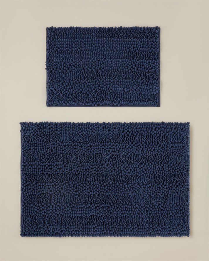 Big and Tiny Kaydırmaz Taban Banyo Paspası Seti 60x90 + 40x60 cm Mavi